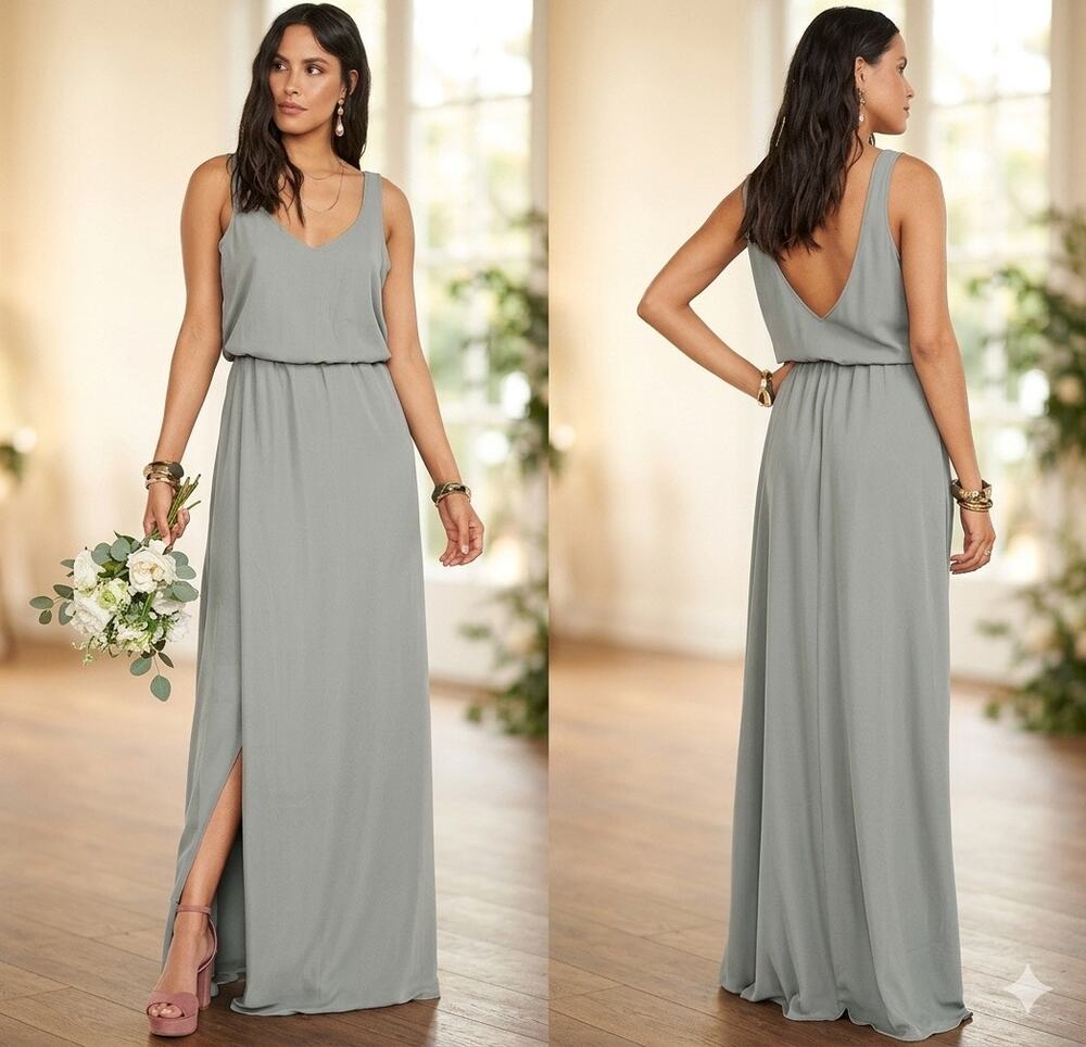 Show Me Your Mumu Kendall Maxi Dress Charcoal V Neck Bridesmaid Medium